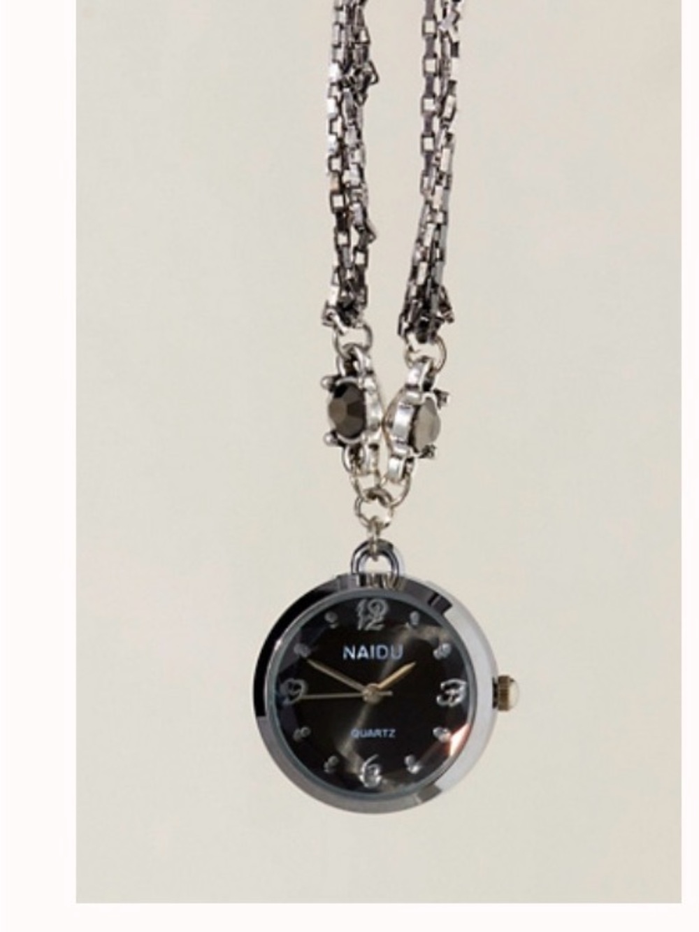 Free People Silver Necklace Watch with Black Dial